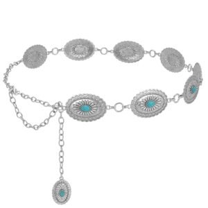 Chain Belt Concho Belts for Women, Silver Chain Belts for Women Western Waist Chain Belt for Dresses Jeans