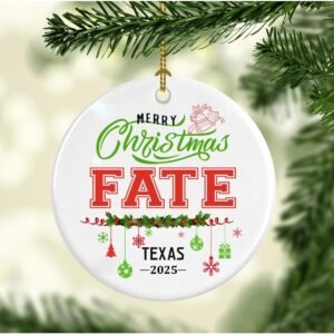 Christmas Ornaments 2025 Gifts Hometown Fate Texas Xmas Tree Decorations Ornaments Fate TX Souvenir Gift for Family Keepsake Rustic 3" White
