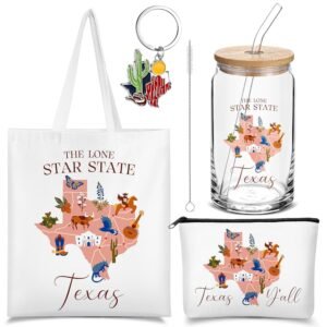 Chuangdi 4 Pcs Texas Souvenirs Gifts Set Canvas Bag Cosmetic Bag 16 oz Tumbler and Keychain Texas Souvenirs Gifts for Traveler Friend Lover Sister