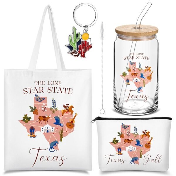 Chuangdi 4 Pcs Texas Souvenirs Gifts Set Canvas Bag Cosmetic Bag 16 oz Tumbler and Keychain Texas Souvenirs Gifts for Traveler Friend Lover Sister