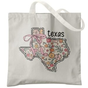Coquette Patriotic Tote Bag, Floral Texas Map Canvas Tote Bags for Women, 4th of July Gifts,Texas Gifts, Preppy Aesthetic Reusable Grocery Shopping Bags