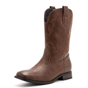 Cowboy Boots for Men Classic Embroidered Western Boots Slip Resistant Square Toe Chunky Heel Ankle Boots Durable and Fashionable Retro Short Boots