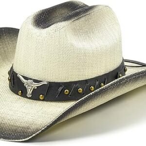 Cowboy Hat for Women and Men - Straw Cattleman Crease Western Hats with Upgrade 4 inches Shapeable Wide Brim