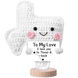 Crochet Texas Gifts for Her Him Handmade Plush Gift Inspirational Support Long Distance Relationship Souvenirs for Women Friend Couple Boyfriend Girlfriend, I Love You to Texas...