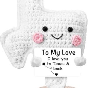 Crochet Texas Gifts for Her Him Handmade Plush Gift Inspirational Support Long Distance Relationship Souvenirs for Women Friend Couple Boyfriend Girlfriend, I Love You to Texas and Back