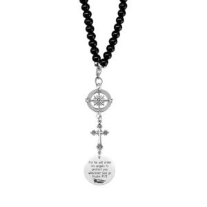 Cross Car Charm, Rear View Mirror Christian Cross Ornament with Bible Verse, Christian Pendant for He Will Order His Angels to Protect You Wherever You Go Psalm 91:11