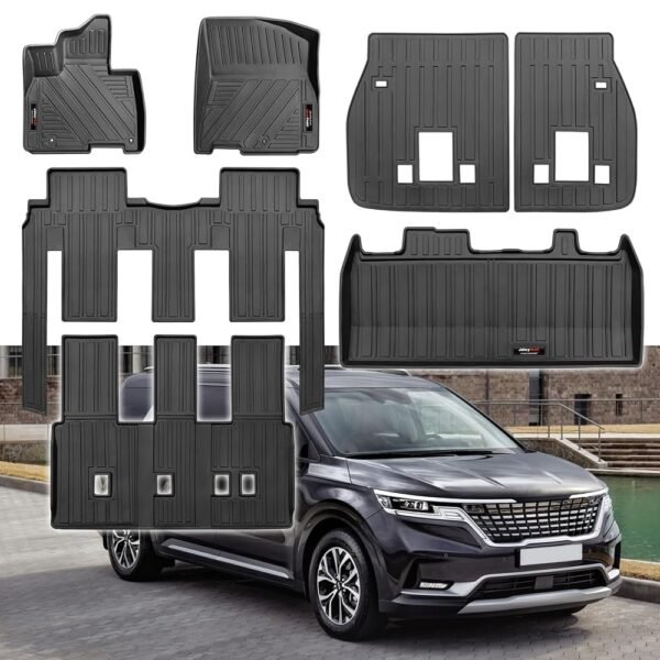 Custom for 2022-2024 2025 Kia Carnival 8 Seat Floor Mats 3 Rows and Cargo Mats Backrest Mats All Weather TPE Accessories (Only Fits 8 Passenger Models.LX w/Seat...