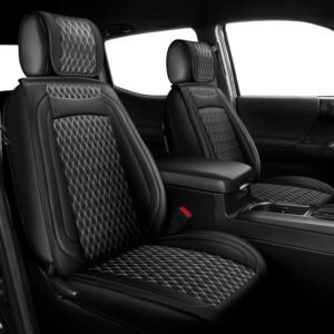 Custom Leather Seat Cover Full Set Compatible with Toyota Tacoma 2009 to 2024 TRD Sport Off Road TRD Pro Limited SR SR5 Package Access Double Extended Cab Pickup Truck (5 Pcs,...