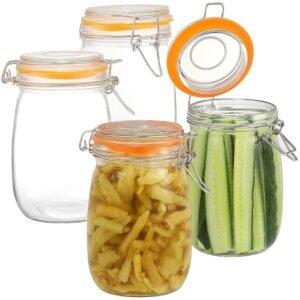 DANALLAN Wide Mouth Mason Jars, 4Pcs 32 oz Glass Jars with Airtight Lid Large Mason Canning Jars Clear Storage Canister Jars with Measurement Marks for Canning Flour Jam Jelly...