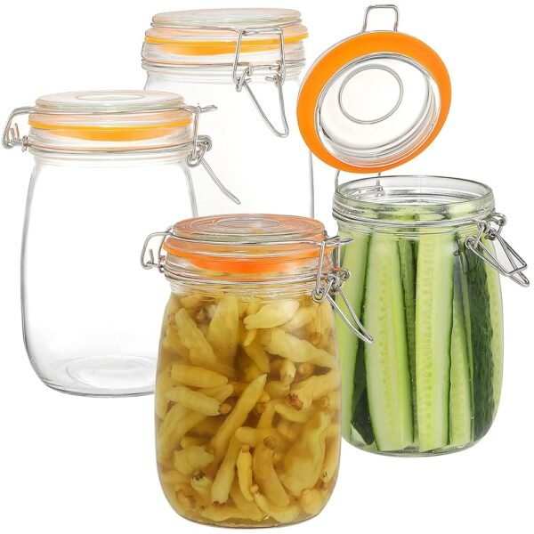DANALLAN Wide Mouth Mason Jars, 4Pcs 32 oz Glass Jars with Airtight Lid Large Mason Canning Jars Clear Storage Canister Jars with Measurement Marks for Canning Flour Jam Jelly...