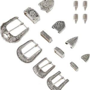 DICOSMETIC 4 Sets Belt Buckle Sets Western Cowboy Buckle Alloy Engraved Silver Buckles Replacement Cowboy Rodeo Belt Hand Polished Buckles Set for Men Women DIY Craft