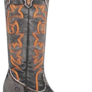 Dingo Womens Texas Tornado Embroidered Snip Toe Casual Boots Knee High Mid Heel 2-3" - Purple