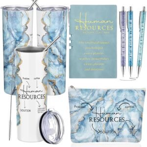Domensi Set of 6 Human Resources Gift for Women Employee Appreciation 20 oz Marble Sign Tumbler Makeup Bag A6 Notepad and Ballpoints for HR Professionals Day Office Director...