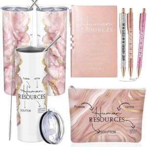 Domensi Set of 6 Human Resources Gift for Women Employee Appreciation 20 oz Marble Sign Tumbler Makeup Bag A6 Notepad and Ballpoints for HR Professionals Day Office Director...