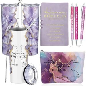 Domensi Set of 6 Human Resources Gift for Women Employee Appreciation 20 oz Marble Sign Tumbler Makeup Bag A6 Notepad and Ballpoints for HR Professionals Day Office Director...