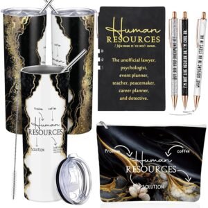 Domensi Set of 6 Human Resources Gift for Women Employee Appreciation 20 oz Marble Sign Tumbler Makeup Bag A6 Notepad and Ballpoints for HR Professionals Day Office Director...