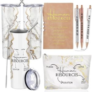Domensi Set of 6 Human Resources Gift for Women Employee Appreciation 20 oz Marble Sign Tumbler Makeup Bag A6 Notepad and Ballpoints for HR Professionals Day Office Director...
