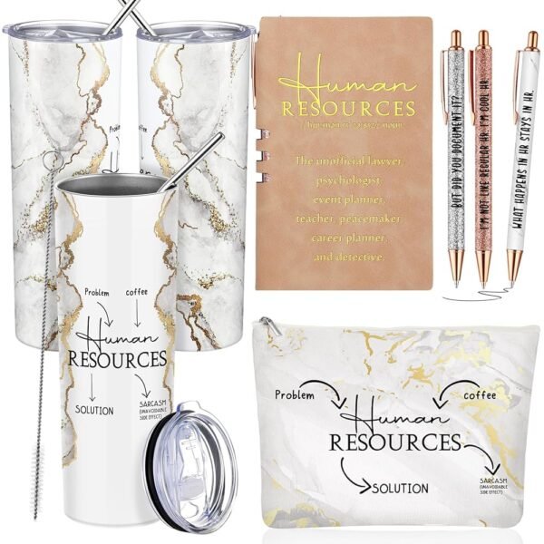 Domensi Set of 6 Human Resources Gift for Women Employee Appreciation 20 oz Marble Sign Tumbler Makeup Bag A6 Notepad and Ballpoints for HR Professionals Day Office Director...