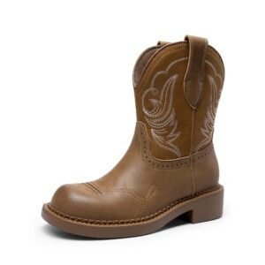 DREAM PAIRS Cowboy Cowgirl Boots for Women, Round Toe Embroidered Mid Calf Western Boots for Work, Country Concerts, Rodeos, Casual Outings