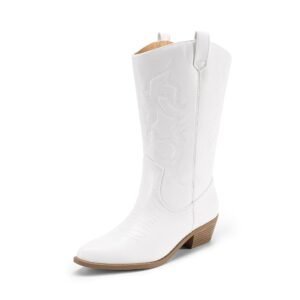 DREAM PAIRS Women's Cowboy Boots Pull On Cowgirl Boots Mid Calf Western Boots, Available in Regular and Wide Calf