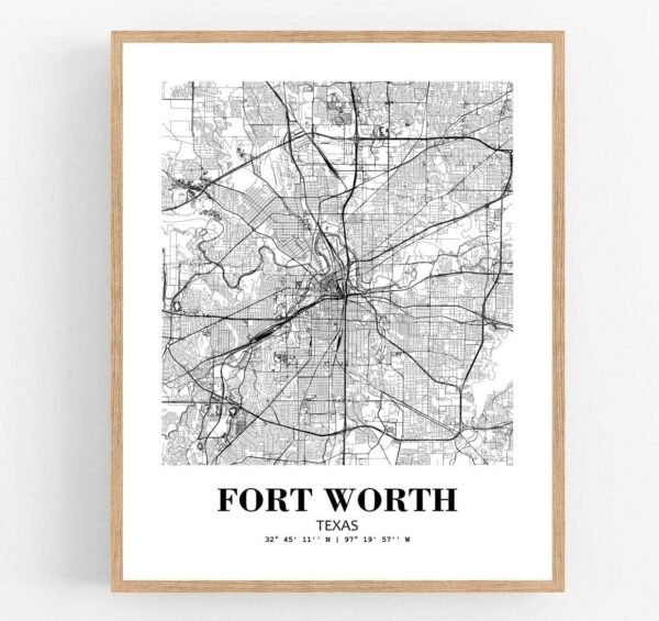 Eleville 11X14 Unframed Fort Worth Texas City View Abstract Road Modern Map Art Print Poster Wall Office Home Decor Minimalist Line Art Hometown Housewarming wgn324