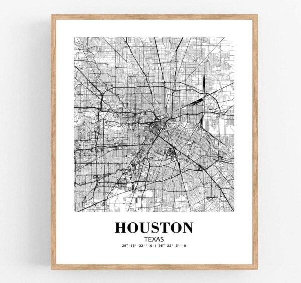 Eleville 11X14 Unframed Houston Texas City View Abstract Road Modern Map Art Print Poster Wall Office Home Decor Minimalist Line Art Hometown Housewarming wgn348
