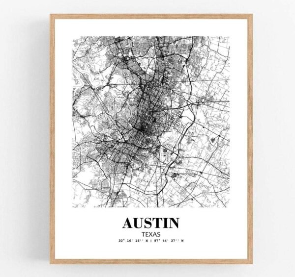 Eleville 8X10 Unframed Austin Texas United States City View Abstract Road Modern Map Art Print Poster Wall Office Home Decor Minimalist Line Art Hometown Housewarming wgn547