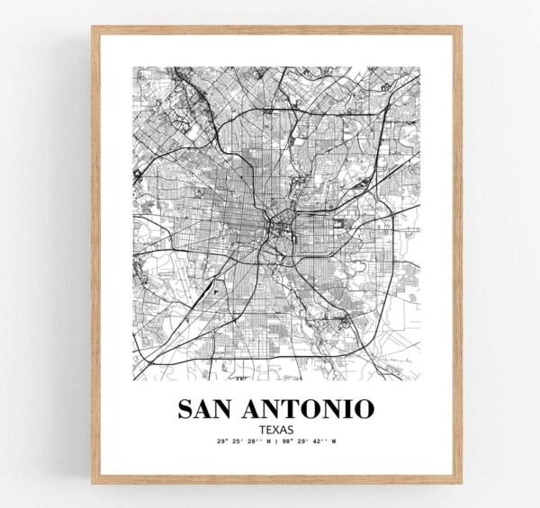 Eleville 8X10 Unframed San Antonio Texas City View Abstract Road Modern Map Art Print Poster Wall Office Home Decor Minimalist Line Art Hometown Housewarming wgn472