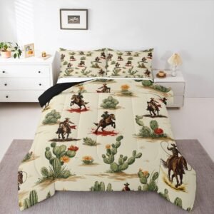 Erosebridal 3 Pieces Western Cowboy Comforter Set, Rustic Cowboy Cow Longhorn Horse Print Full Size Bedding Sets for Boys Girls Adults, Western Texas Style Bed Comforter Set - 1...