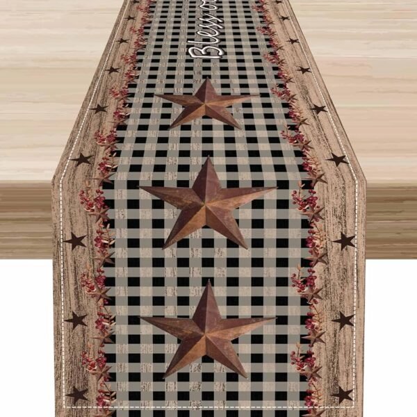 Farmhouse Table Runner,Rustic Barn Western Texas Star Berries Farmhouse Retro Cowboy Coffee Table Center Decor for Home Kitchen Dining Patio Holiday Party Table Decorations,13 x...