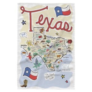 Fish Kiss® 16"x24" Texas Map Dish Towel is of 100% Microfiber Waffle Weave Making it Super Absorbent, Soft & Machine Washable - Map Kitchen Towel,Map Dish Cloth is Multi Purpose