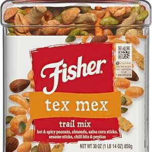 Fisher Snack Tex Mex Bulk Trail Mix, 30 oz (Pack of 1); Hot & Spicy Peanuts, Almonds, Salsa Corn Sticks, Sesame Sticks, Chili Bits and Pepitas; Trail Mix Snacks, Snacks for Adults