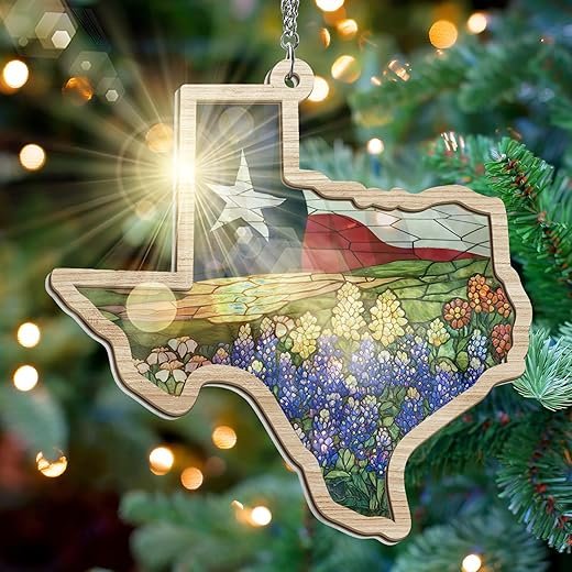 FLAGWIX Texas Gifts for Women Men - Suncatcher Christmas Ornaments 2025 for Tree Decorations - Texas Christmas Ornament Gifts for Family Mom Dad Friends, Mockingbird Ornaments for Tree