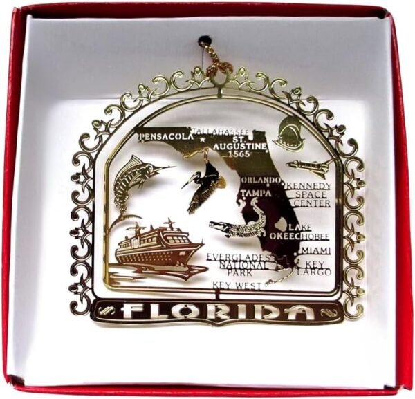 Florida State Landmarks Brass Christmas Ornament