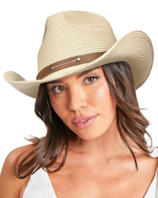 FURTALK Cowboy Sun Hats for Women Men Western Cowgirl Hats with Wind Lanyard UPF 80+ Beach Hat
