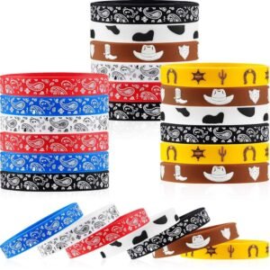 Gejoy 35 Pieces Western Party Bracelets Rubber Bracelets Silicone Stretch Wristbands for Western Themed Parties Birthday Parties