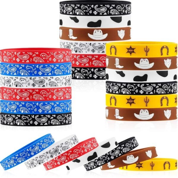 Gejoy 35 Pieces Western Party Bracelets Rubber Bracelets Silicone Stretch Wristbands for Western Themed Parties Birthday Parties