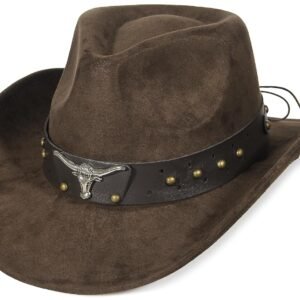 GEMVIE Suede Cowboy Hat for Men Women Roll up Brim Cowgirl Hat Classic Country Cowboy Hat