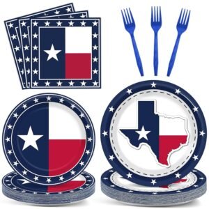 gisgfim 96Pcs Texas State Flag Party Supplies Paper Plates Napkins Texas State Theme Party Tableware Set Texas State National Party Decorations Favors for Family Gathering...