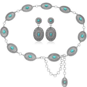 Glenmal Western Concho Belt Cowgirl Earrings Set for Women Cowgirl Waist Chain Belts Boho Earrings for Country Concert Outfit