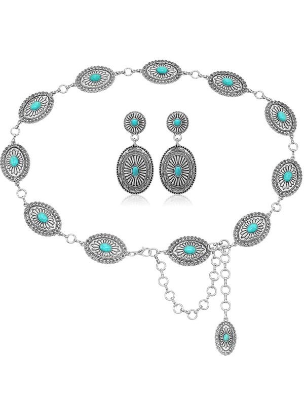 Glenmal Western Concho Belt Cowgirl Earrings Set for Women Cowgirl Waist Chain Belts Boho Earrings for Country Concert Outfit