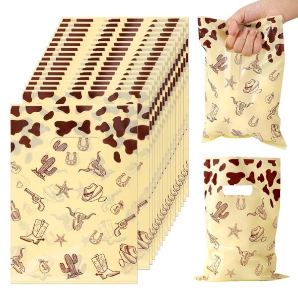 Gosknor 50pcs Plastic Cowboy Goodie Bags - Wild West Theme Party Favor Bags for Kids & Teens