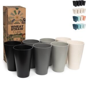 Grow Forward Premium Wheat Straw Cups - 20 oz Unbreakable BPA Free Hard Plastic Cups - Reusable Lightweight Plastic Drinking Glasses for Kitchen, Outdoor, Water, Camping, RV -...