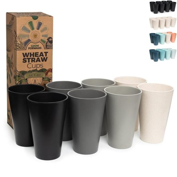 Grow Forward Premium Wheat Straw Cups - 20 oz Unbreakable BPA Free Hard Plastic Cups - Reusable Lightweight Plastic Drinking Glasses for Kitchen, Outdoor, Water, Camping, RV -...