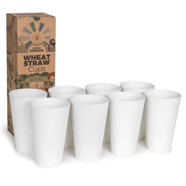 Grow Forward Premium Wheat Straw Cups - 20 oz Unbreakable BPA Free Hard Plastic Cups - Reusable Lightweight Plastic Drinking Glasses for Kitchen, Outdoor, Water, Camping, RV -...