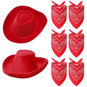 Hillban 12 Pack Cowboy Hat and Bandana, Cowgirl Hats Felt Cowboy Party Hats Bulk Western Bandanas for Party Costume
