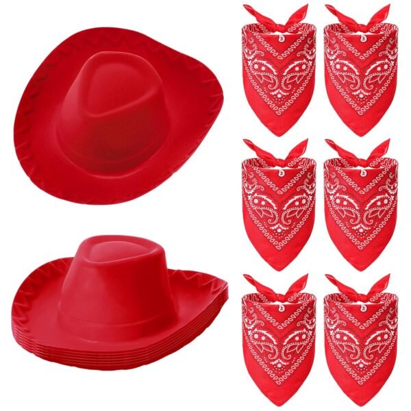 Hillban 12 Pack Cowboy Hat and Bandana, Cowgirl Hats Felt Cowboy Party Hats Bulk Western Bandanas for Party Costume