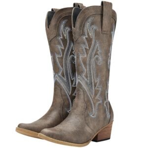 HISEA Rollda Cowboy Boots for Women, Cowgirl Boots, Comfortable Western Boots with Pointed Toe Stitched Embroidery for Country Concert Dancing Wedding Traveling Daily Outfits