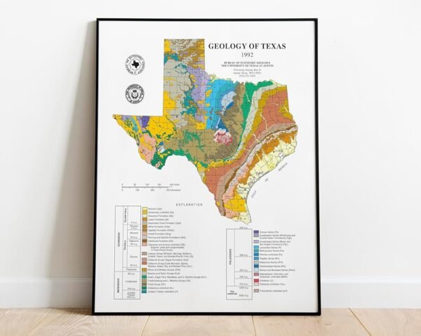 Historic Pictoric Map : Geology of Texas, 1992 Cartography Wall Art : 24in x 30in