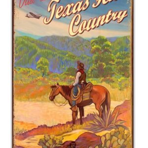HomDeo Wall Decor Metal Signs Personalized Texas Hill Country Sign, Rick Sharp Art, Vintage Old Southwest Wildeness, Retro Cowboy 8x12 Tin Sign